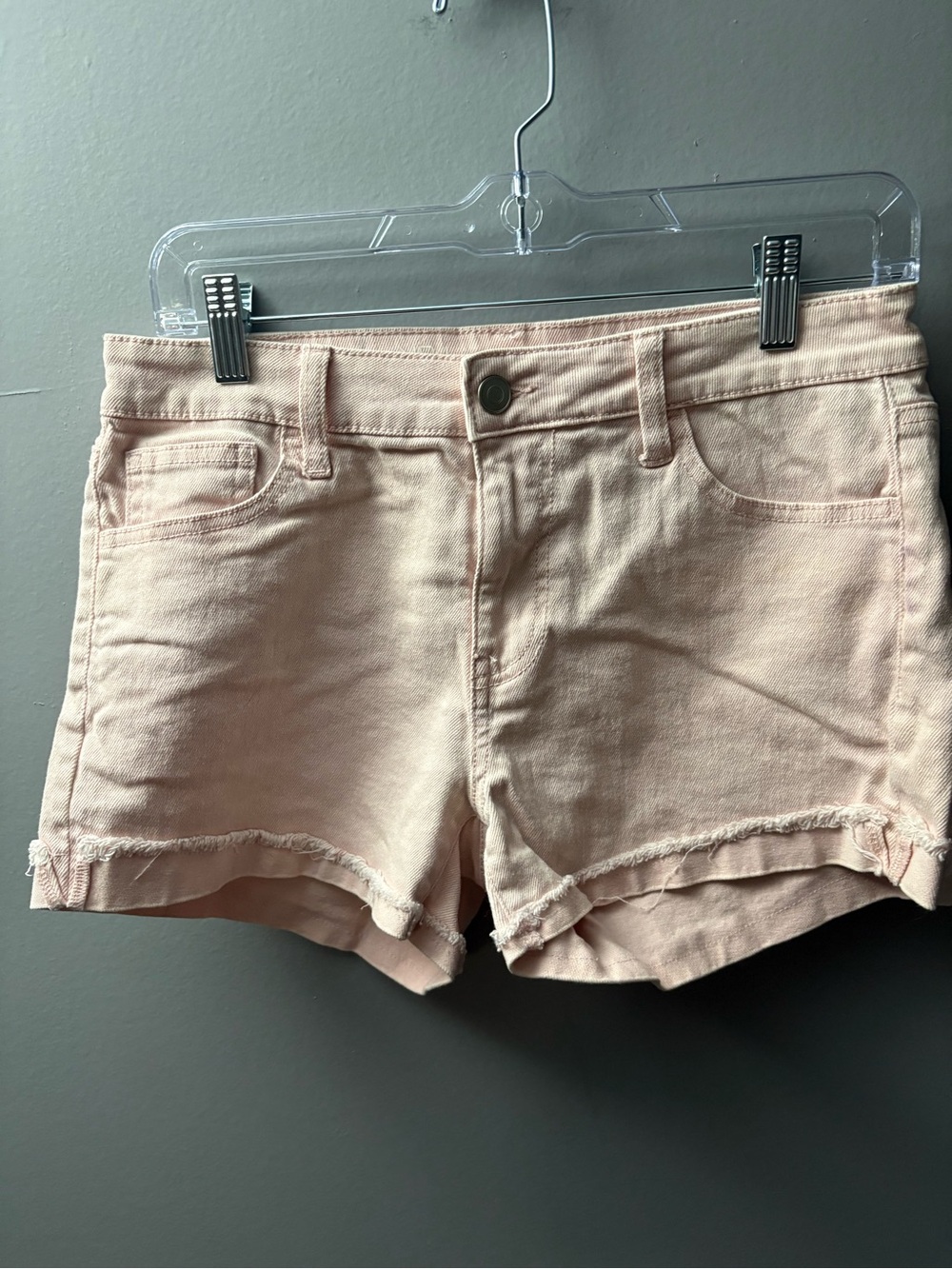 No Boundaries Blush Pink Denim Jean Shorts with Frayed Hem